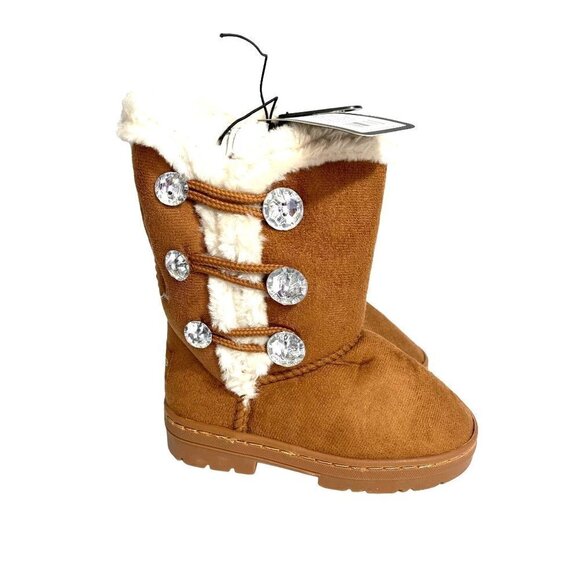 New Bebe Toddler Girls Size 9 Winter Boots Rhinestones Buttons Slip-On Mid-Calf - Picture 1 of 7